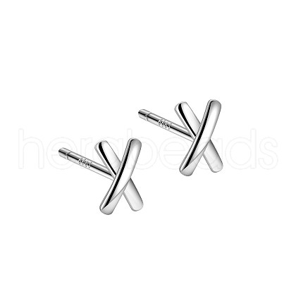 Anti-Tarnish Rhodium Plated Letter X 999 Fine Silver Stud Earrings for Women EJEW-S215-11P-1