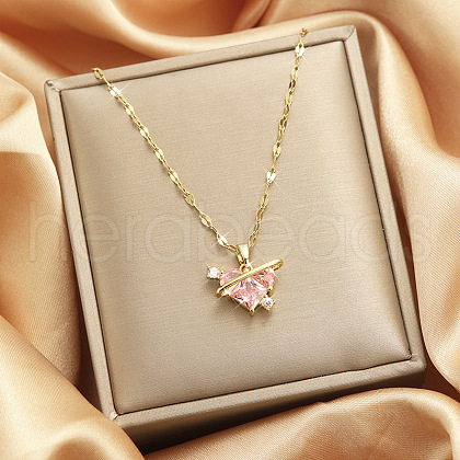 Alloy Light Rose Rhinestone Pendant Necklaces for Women WGDF473-28-1