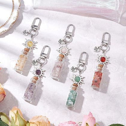 Glass Wishing Bottle with Natural & Synthetic Gemstone Chips inside Pendant Decorations HJEW-JM03041-1