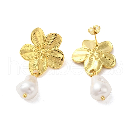 304 Stainlee Steel with Plastic Pearl Studs Earring EJEW-Z045-10G-1