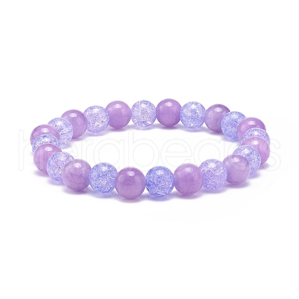 Natural Yellow Jade & Synthetic Crackle Quartz Round Beaded Stretch Bracelet for Women BJEW-JB08528-01-1