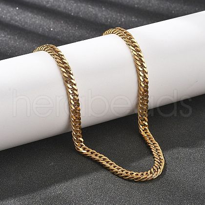 6MM 304 Stainless Steel Cuban Link Chain Necklaces for Women NJEW-B131-04G-1