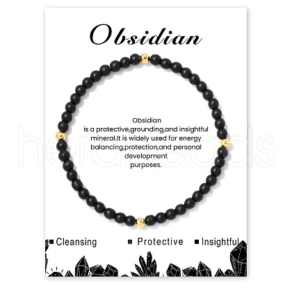 Natural Obsidian Beaded Stretch Bracelets for Women Men WA9993-7-1