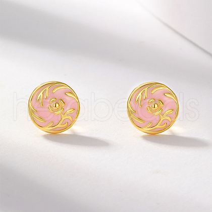 S925 Sterling Silver Flat Round with Flower Pattern Stud Earrings XR5943-1-1