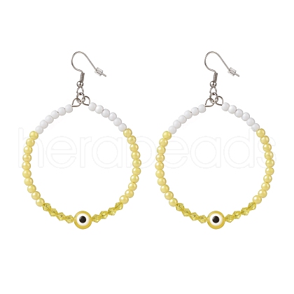 Resin Evil Eye & Acrylic Beaded Big Ring Dangle Earrings EJEW-JE04999-03-1