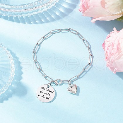 304 Stainless Steel Paperclip Chains Charm Bracelets for Women BJEW-JB11950-01-1