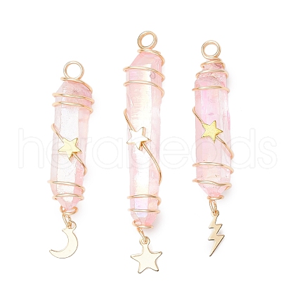 3Pcs 3 Styles Electroplated Natural Quartz Crystal Pointed Copper Wire Wrapped Pendants PALLOY-JF03766-05-1