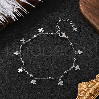304 Stainless Steel Cross Charm Bracelets BJEW-JB11698-1