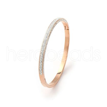 Fashionable Stainless Steel Pave Rhinestone Hinged Bangles for Women LR5423-16-1