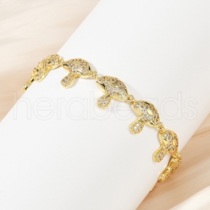 Mushroom Brass Micro Pave Clear Cubic Zirconia Link Bracelets for Women BJEW-Z126-04G-1