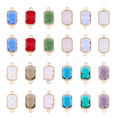 FIBLOOM 24Pcs 12 Colors Alloy Faceted Glass Connector Charms FIND-FI0001-08B-1