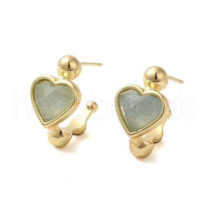 Natural Aquamarine Heart Stud Earrings EJEW-K287-01G-09-1
