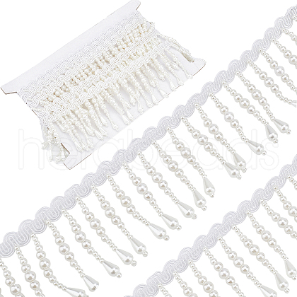 Polyester & Imitation Pearl Beaded Tassel Ribbon OCOR-XCP0002-82-1