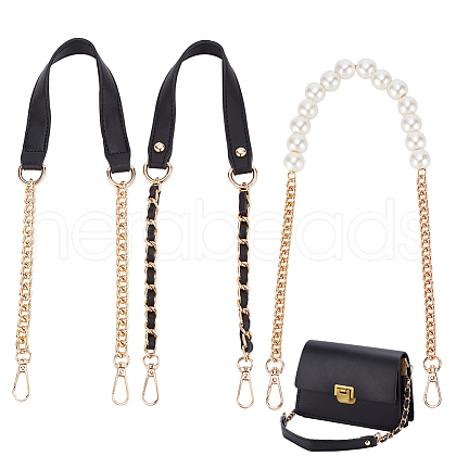 WADORN 3Pcs 3 Style Plastic Imitation Pearl Beaded/PU Leather Bag Straps DIY-WR0003-16-1