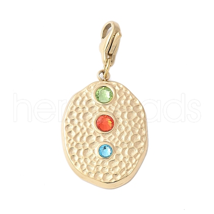 304 Stainless Steel Rhinestone Oval Pendant Decoration STAS-S165-38G-1