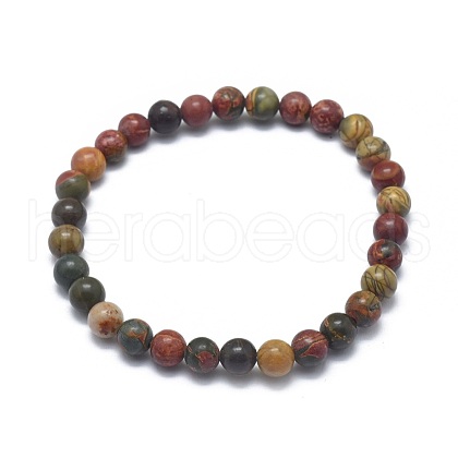 Natural Polychrome Jasper/Picasso Stone/Picasso Jasper Bead Stretch Bracelets BJEW-K212-A-001-1