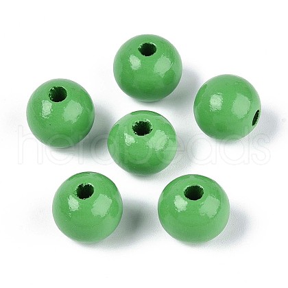 Spray Painted Round Natural Schima Wood Beads WOOD-A018-14mm-08-1