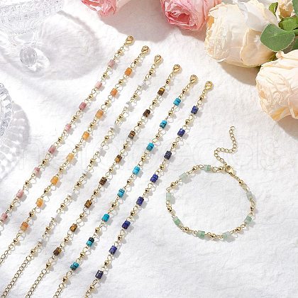Brass Natural Mixed Stone Link Bracelets for Women BJEW-JB11683-1