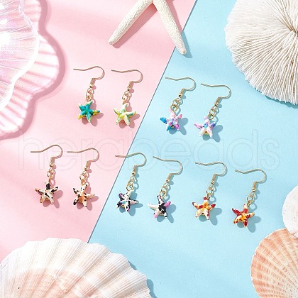 304 Stainless Steel Starfish Dangle Earrings EJEW-JE06444-1
