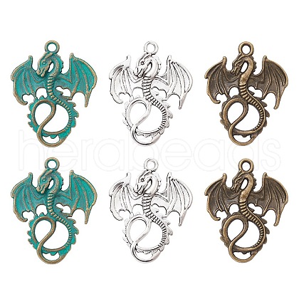 6Pcs 3 Styles Alloy Dragon Pendants FIND-FS0001-76-1