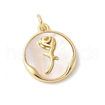 Brass Pave Natural White Shell Pendants KK-S522-13G-1