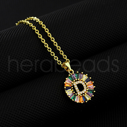 Brass Pave Colorful Cubic Zirconia Initial Ring Pendant Necklaces FS-WGF1437-04-1