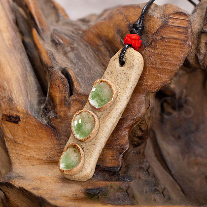 Retro Ethnic Porcelain Pendant Adjustable Polyester Cord Necklaces for Women FS-WGD020A-15-1