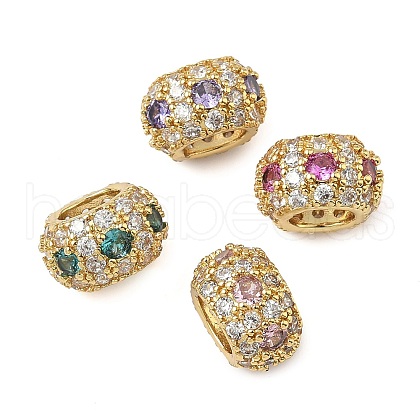 Brass Micro Pave Cubic Zirconia European Beads KK-I276-28G-1