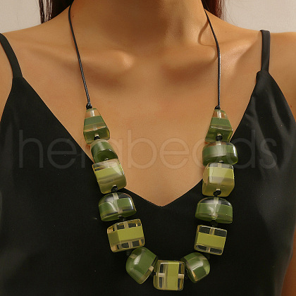 Bohemian Resin Cube Beaded Chunky Necklaces for Women FS-WGA6DA1-06-1