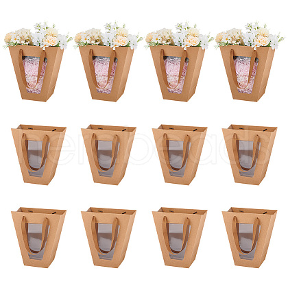 Trapezoid Paper Flower Gift Tote Bags with Plastic Visible Window ABAG-WH0045-25A-1