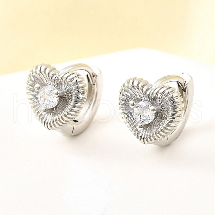 Heart Brass Micro Pave Clear Cubic Zirconia Hoop Earrings EJEW-Z121-05P-1