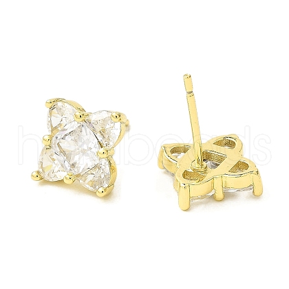 Rhombus Brass Micro Cubic Zirconia Stud Earrings EJEW-L270-20G-01-1