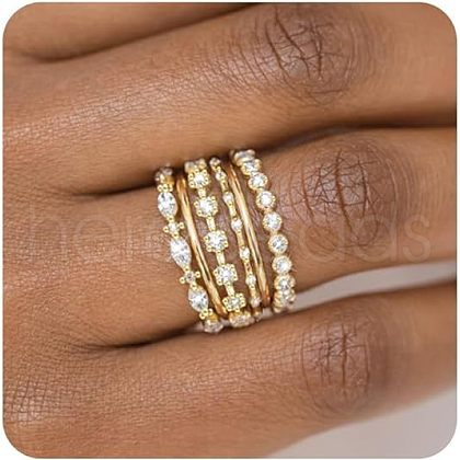 Horse Eye/Square/Flat Round Zinc Alloy Crystal Rhinestone Finger Rings Sets FS-WG67419-02-1