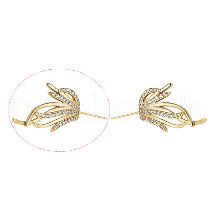 Brass Micro Pave Clear Cubic Zirconia Fishtail Head Pins BAPE-PW0002-10B-G-1