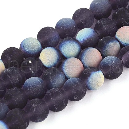 Frosted Transparent Glass Beads Strands GLAA-T032-T8mm-MBB03-1