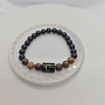 Natural Tiger Eye & Black Obsidian Round Beaded Stretch Braceletes WG32BD9-03-1