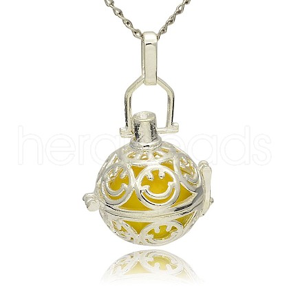 Silver Color Plated Brass Hollow Round Cage Pendants KK-J216-18S-1