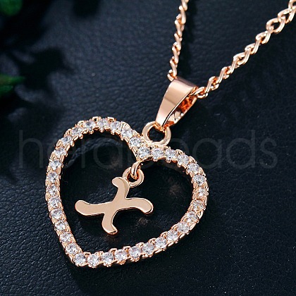 Heart Brass Micro Pave Clear Cubic Zirconia Pendant Necklaces WGA8162-05-1