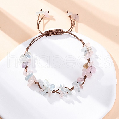 Adjustable Natural Morganite Braided Bead Bracelets for Women BJEW-U035-02K-1