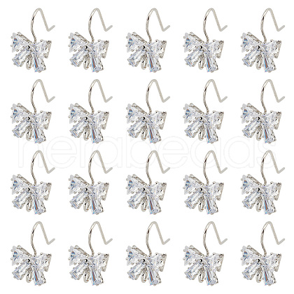 GOMAKERER 20Pcs Bowknot Brass Micro Pave Clear Cubic Zirconia Earring Hooks ZIRC-GO0001-02-1