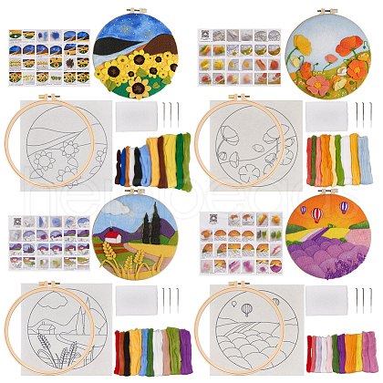 Flower Hanging Painting Needle Felting Kit for Beginners DIY-WH0304-983-1