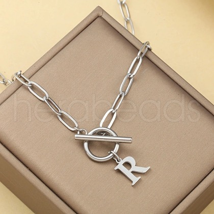 Stainless Steel Paperclip Chain Initial Necklaces with OT Clasps WGD6039-18-1
