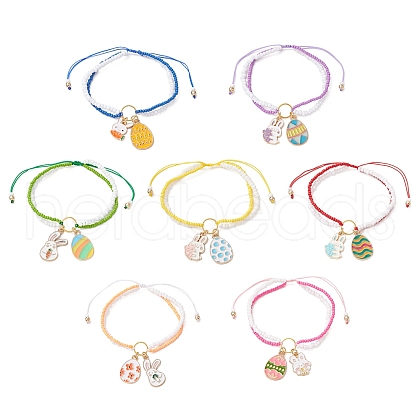 7Pcs Easter Glass Seed Beads Braided Bead Bracelets BJEW-MZ00150-1