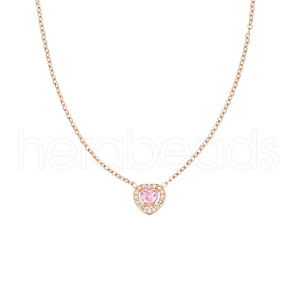 Pink Cubic Zirconia Heart Pendant Necklace with Stainless Steel Chains OQ9710-6-1