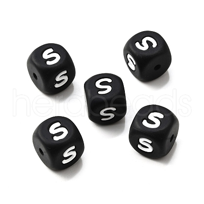 20Pcs Black Cube Letter Silicone Beads 12x12x12mm Square Dice Alphabet Beads with 2mm Hole Spacer Loose Letter Beads for Bracelet Necklace Jewelry Making JX433S-1