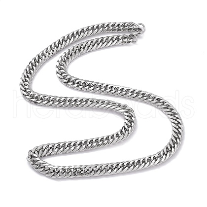 Non-Tarnish 201 Stainless Steel Cuban Link Chain Necklace with 304 Stainless Steel Clasps for Men Women NJEW-M194-01E-P-1