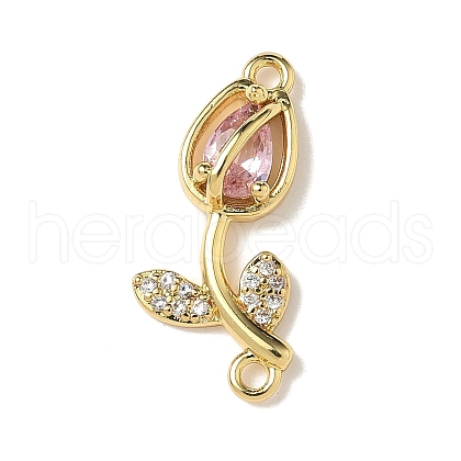 Brass Pave Cubic Zirconia Tulip Flower Connector Charms KK-I276-51G-02-1