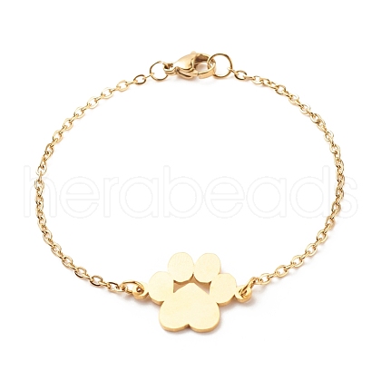 Ion Plating(IP) 201 Stainless Steel Cat Footprint Link Bracelet with 304 Stainless Steel Cable Chains for Women BJEW-E111-05G-1
