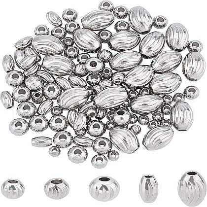 Unicraftale 304 Stainless Steel Corrugated Beads STAS-UN0014-60P-1