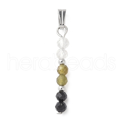 Faceted Round Natural Quartz Crystal & Labradorite & Black Spinel Beaded Pendants PALLOY-JF03529-08-1